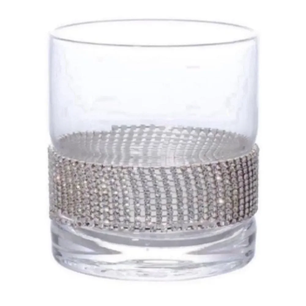Set of 4 Crystal Silver Double Old Fashioned Glasses